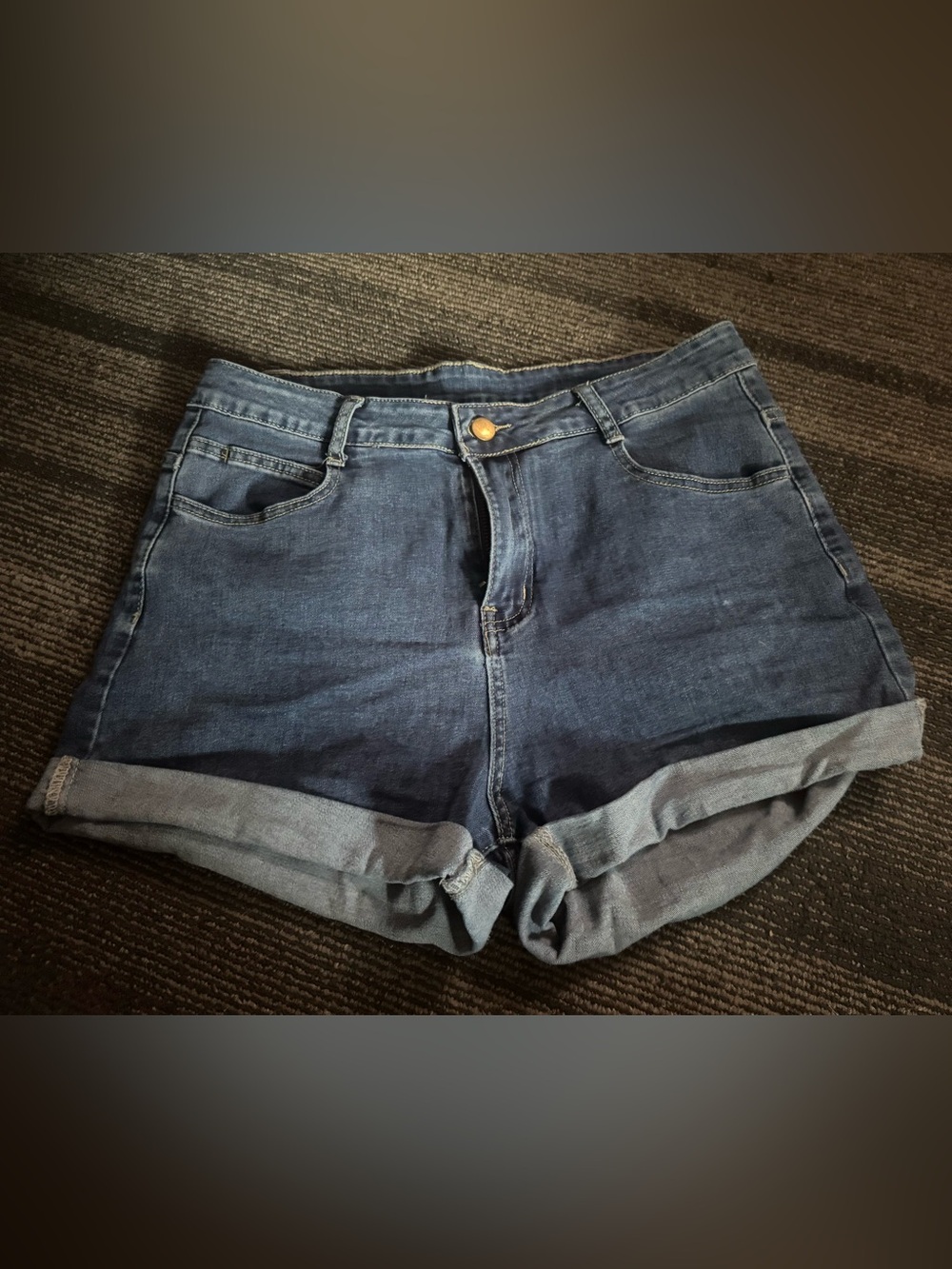 Women's Dark Blue Rolled Hem Denim Shorts
